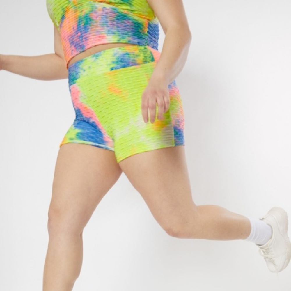 Rue21 Plus Neon Tie Dye Ruched Back Honeycomb Shorts